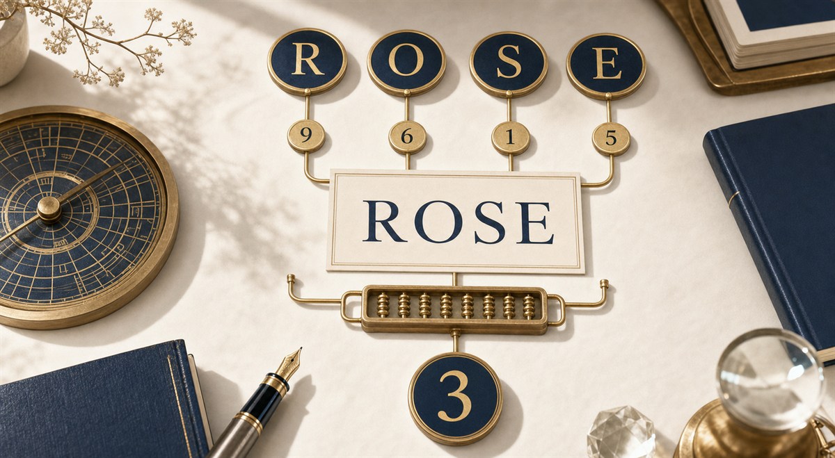 測英文名|解開名字裡的字母數字密碼 將英文名 ROSE 的字母轉換為數字,透過數理計算解讀名字寓意與性格。