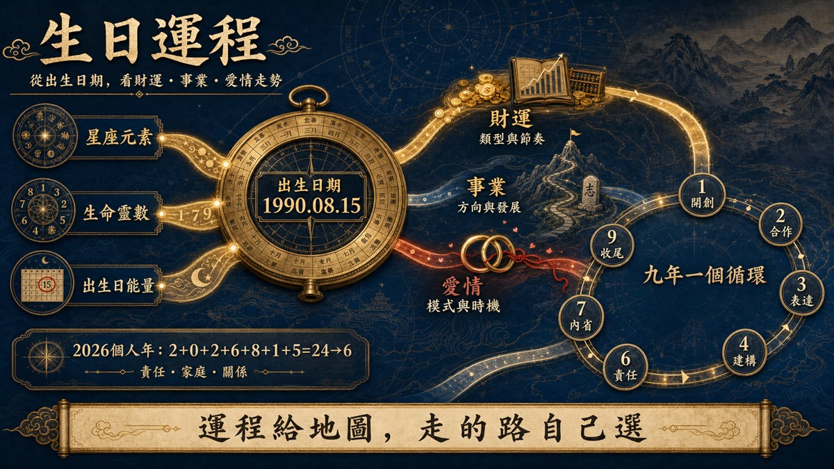 生日運程:從出生日期看你的財運、事業、愛情走勢 生日運程:從出生日期看你的財運、事業、愛情走勢