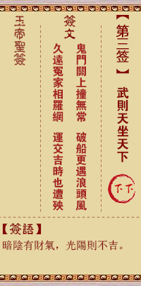 玉帝靈籤 第3籤:武則天坐天下 下下
