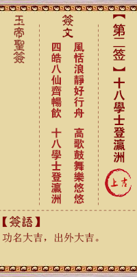 玉帝靈籤 第2籤:十八學士登瀛洲 上吉