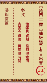 佛祖靈籤 第43籤:仙姬送子 上上籤