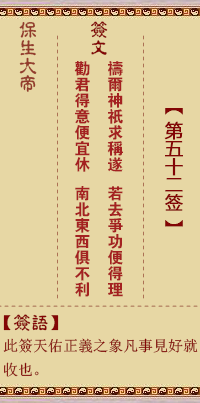 保生大帝靈籤 第52籤:禱、【用震卦】