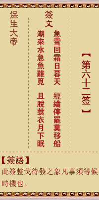 保生大帝靈籤 第62籤:急、【用中孚卦】