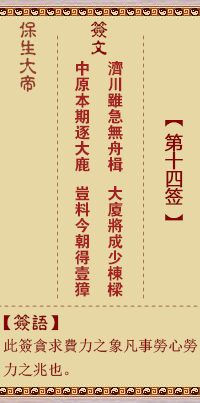 保生大帝靈籤 第14籤:濟、【用同人卦】