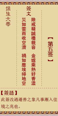保生大帝靈籤 第5籤:除、【用蒙卦】