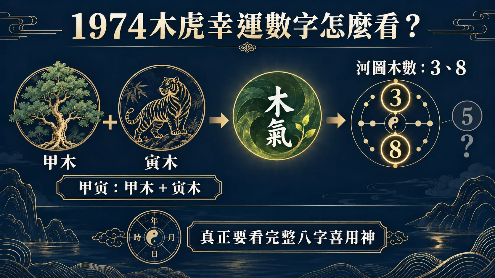 1974年甲寅木虎幸運數字河圖木數3和8解析