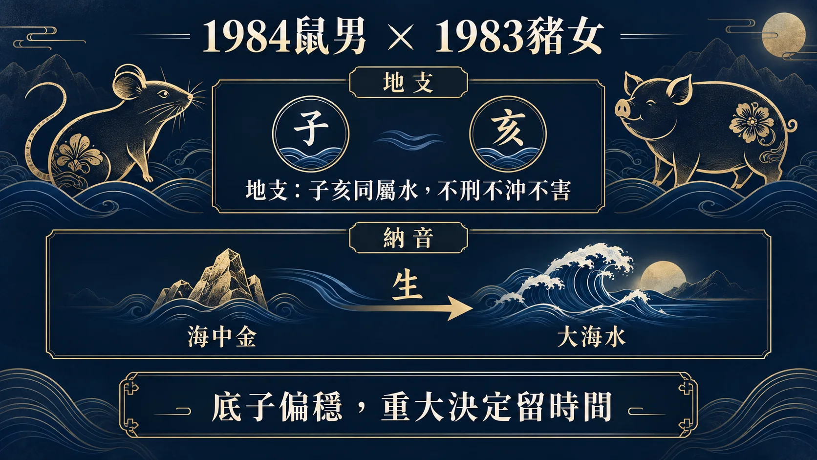 1984屬鼠男配1983屬豬女子亥同水與納音金生水