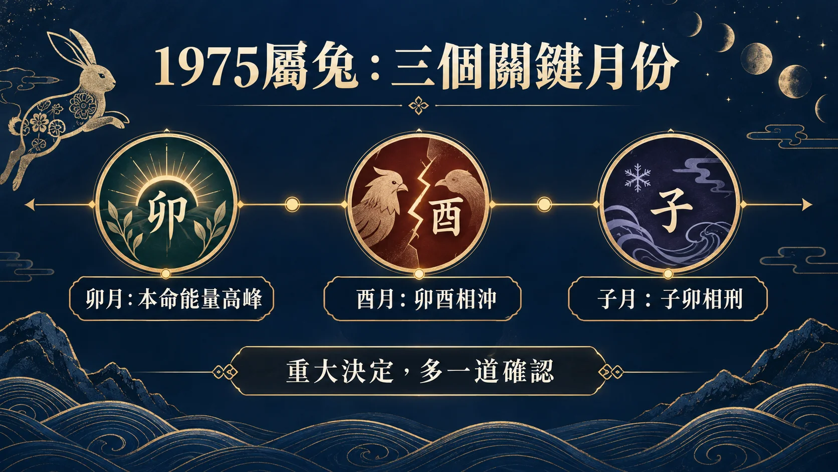 1975年屬兔本命年卯月酉月子月三個關鍵月份