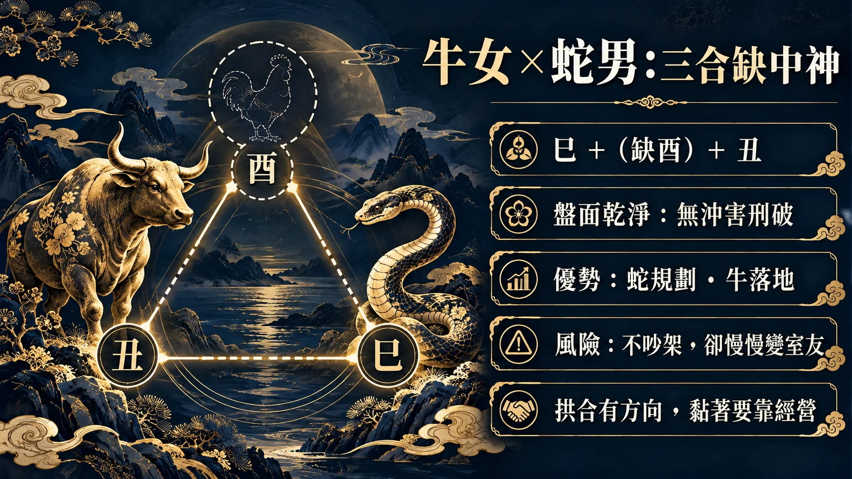 女屬牛男屬蛇巳酉丑拱合缺中神關係圖