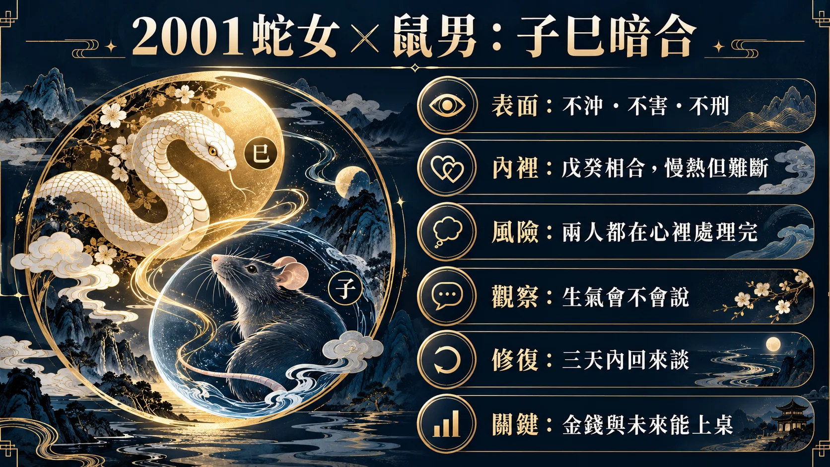 2001屬蛇女與屬鼠男子巳暗合慢熱關係檢查圖
