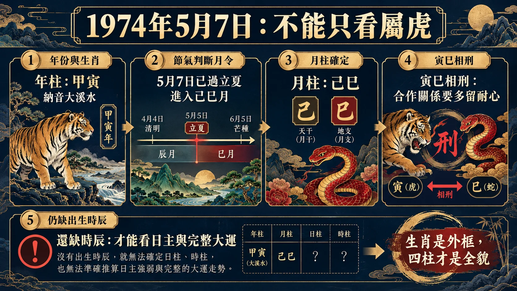 1974年5月7日甲寅虎己巳月與寅巳相刑命理圖解