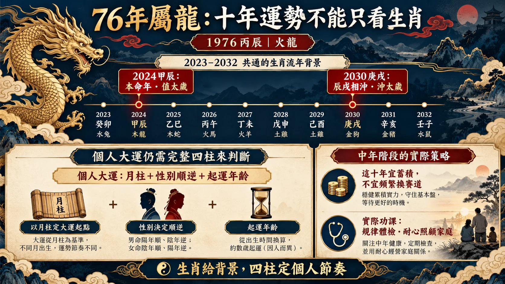 1976丙辰屬龍2024值太歲2030沖太歲與個人大運圖解