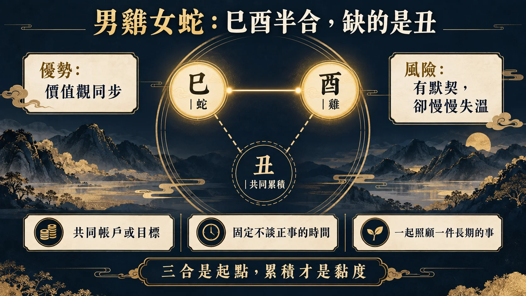 男屬雞女屬蛇巳酉半合缺丑與共同累積方法圖