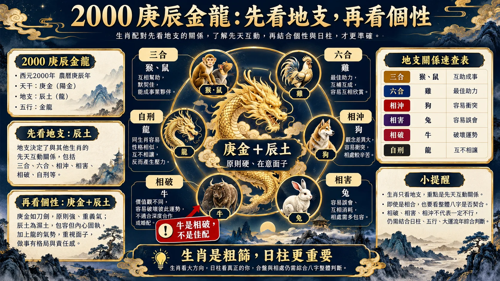 2000庚辰金龍三合六合相沖相害相破自刑圖
