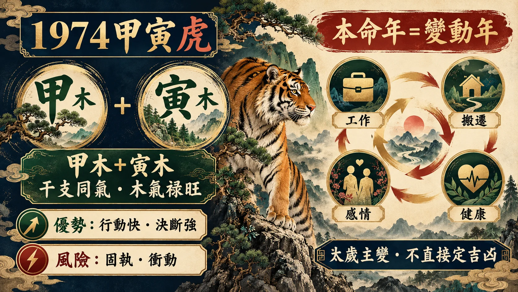 1974甲寅虎木氣祿旺與48歲本命年變動關係圖