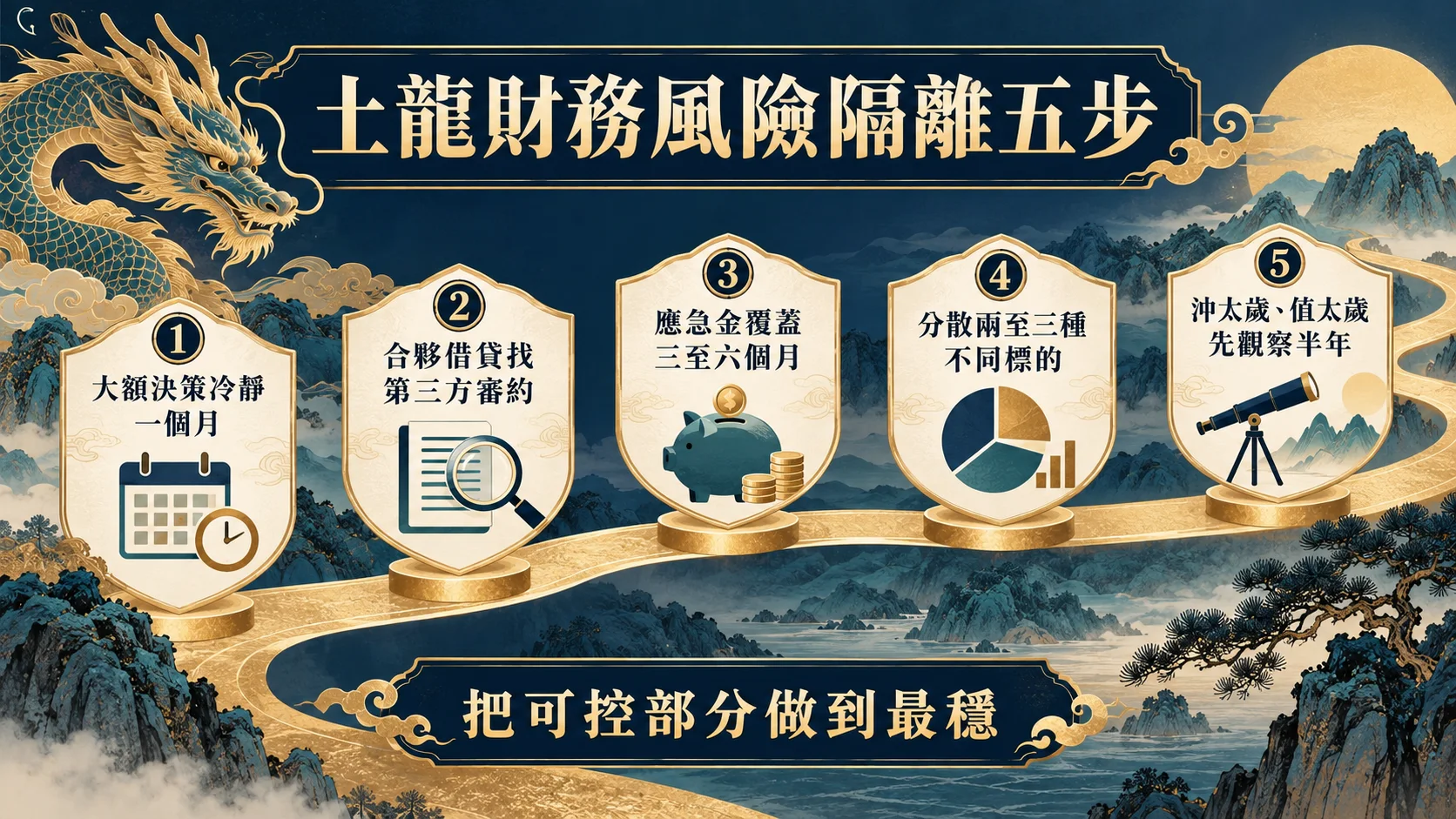 1988戊辰土龍冷靜期審約應急金分散投資財務風險圖