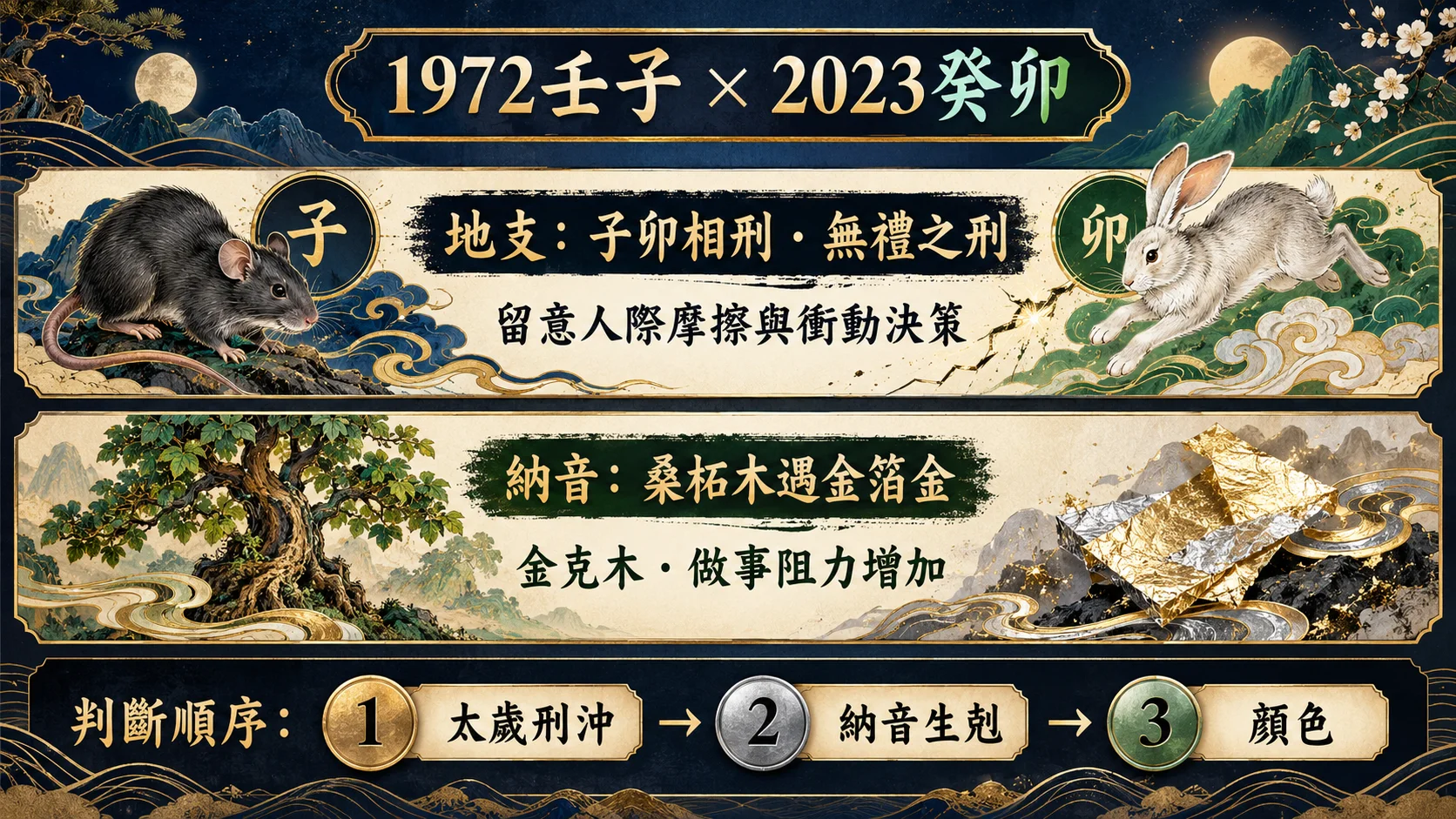 1972壬子鼠2023癸卯年子卯相刑與金克木關係圖