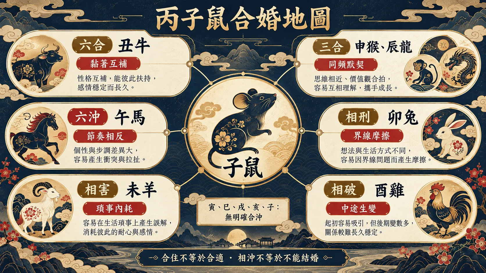1996丙子鼠六合三合六沖相刑相害相破合婚地圖