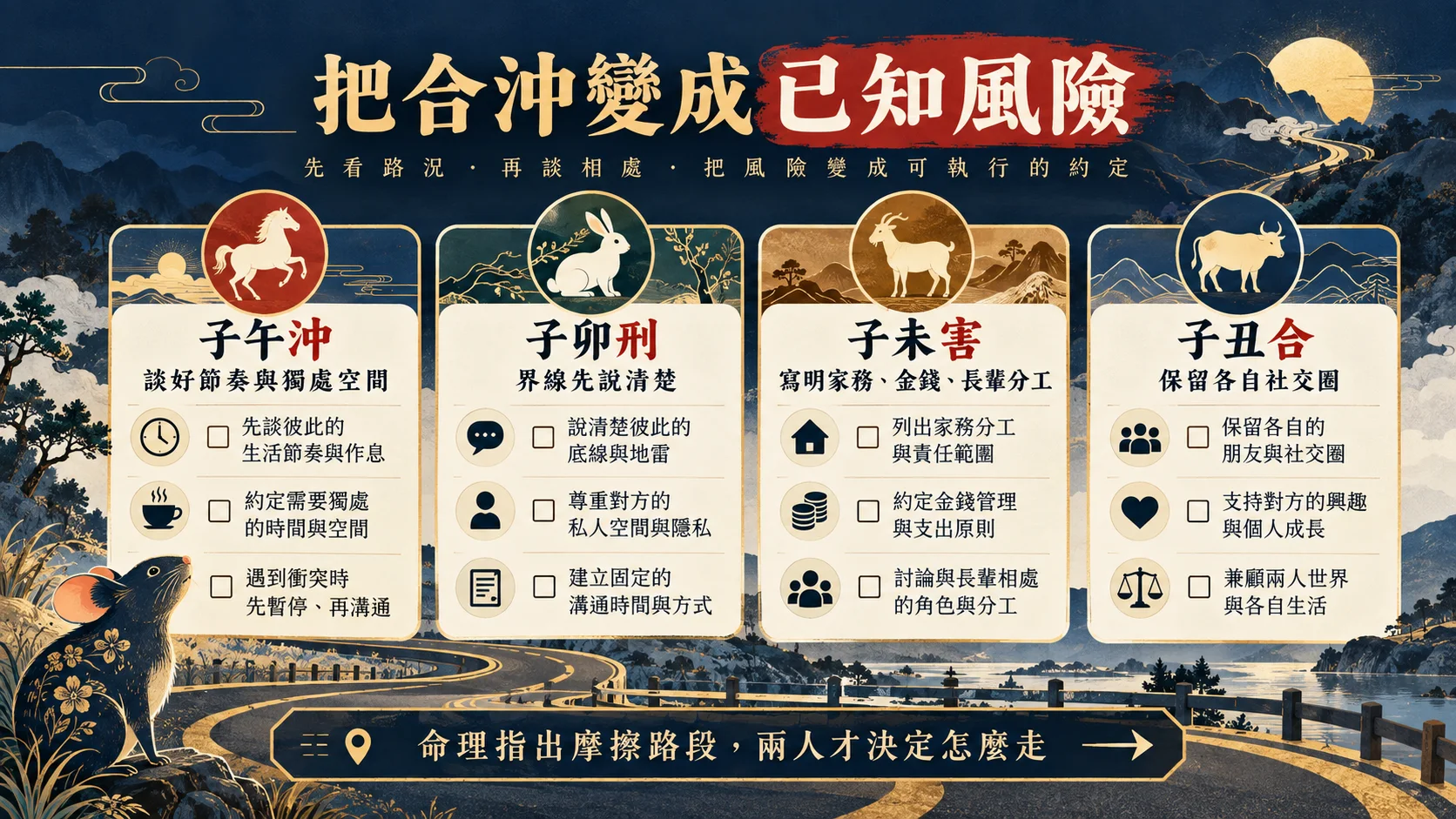 丙子鼠子午沖子卯刑子未害子丑合四類婚配風險處理圖