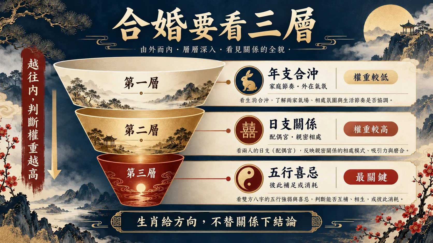 生肖年支日支配偶宮五行喜忌三層八字合婚方法圖