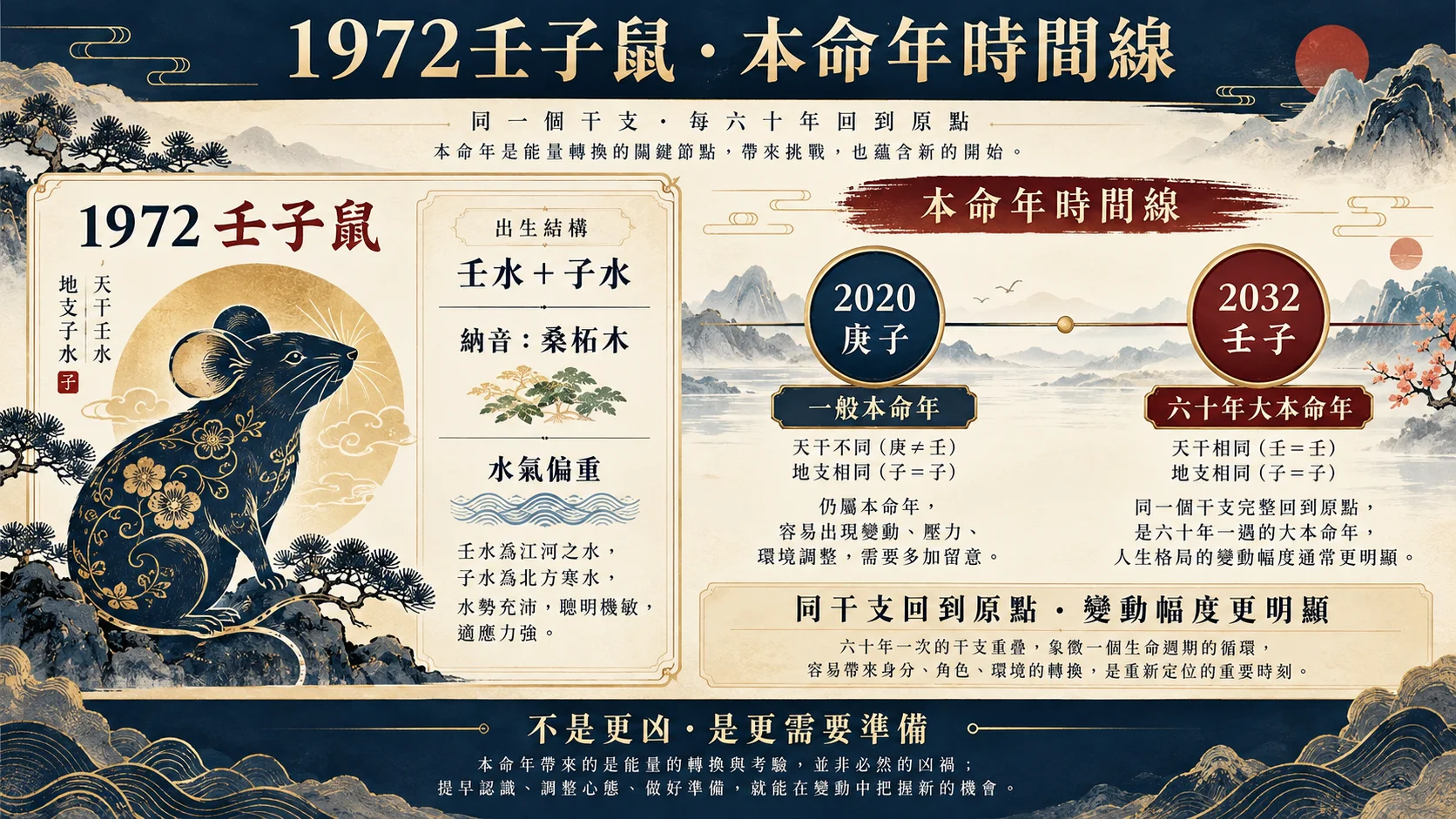 1972壬子鼠2020本命年與2032壬子大本命年時間線圖