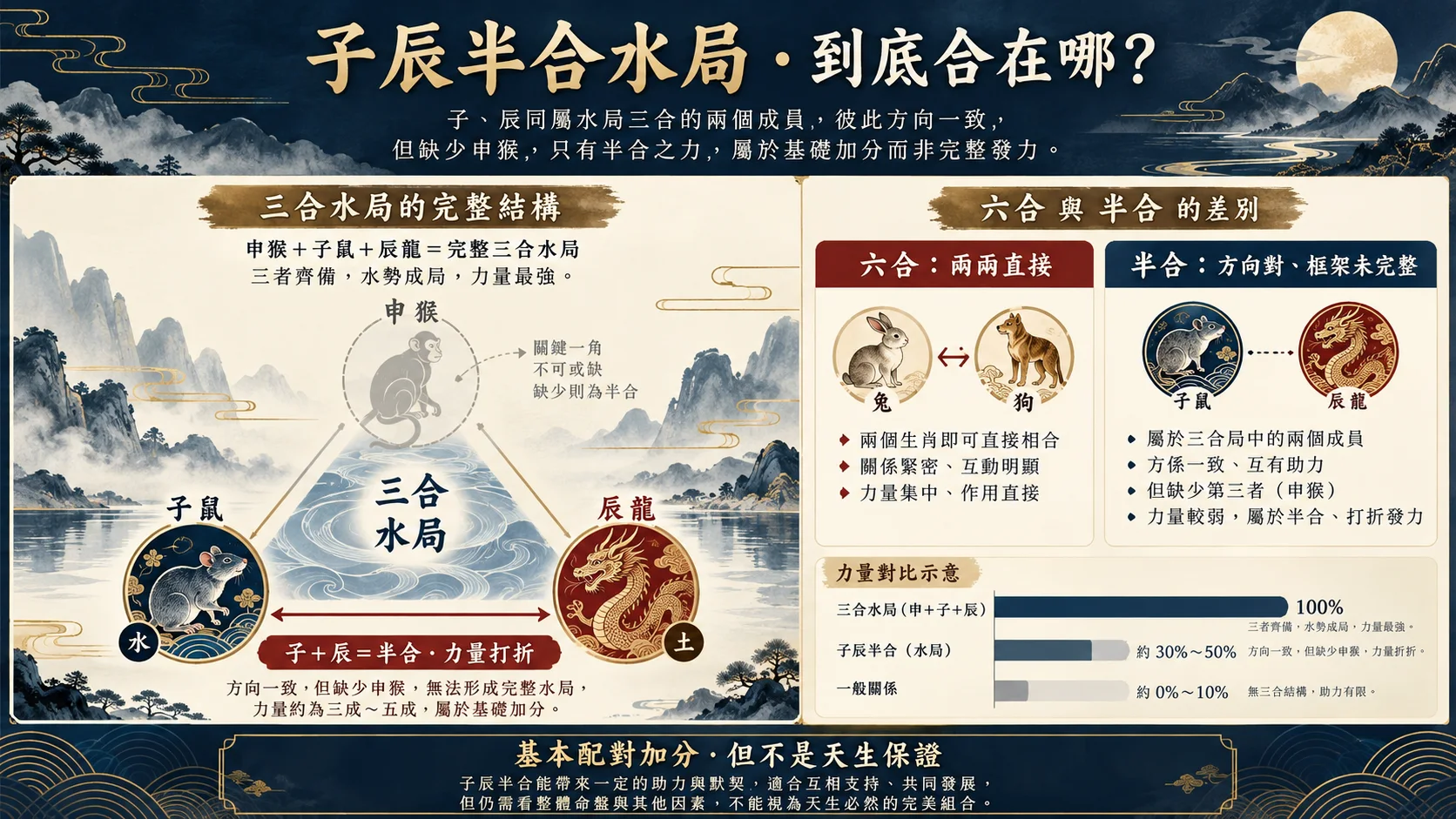 屬龍屬鼠子辰半合與申子辰三合水局關係圖