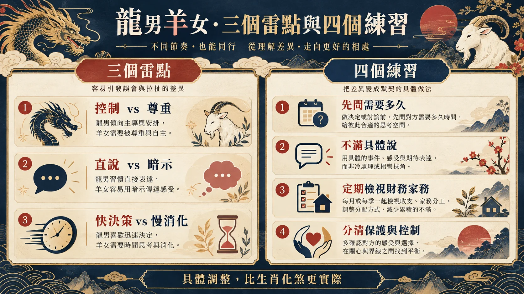 屬龍屬羊固執悶著猜心三項風險與分工溝通相處方法圖
