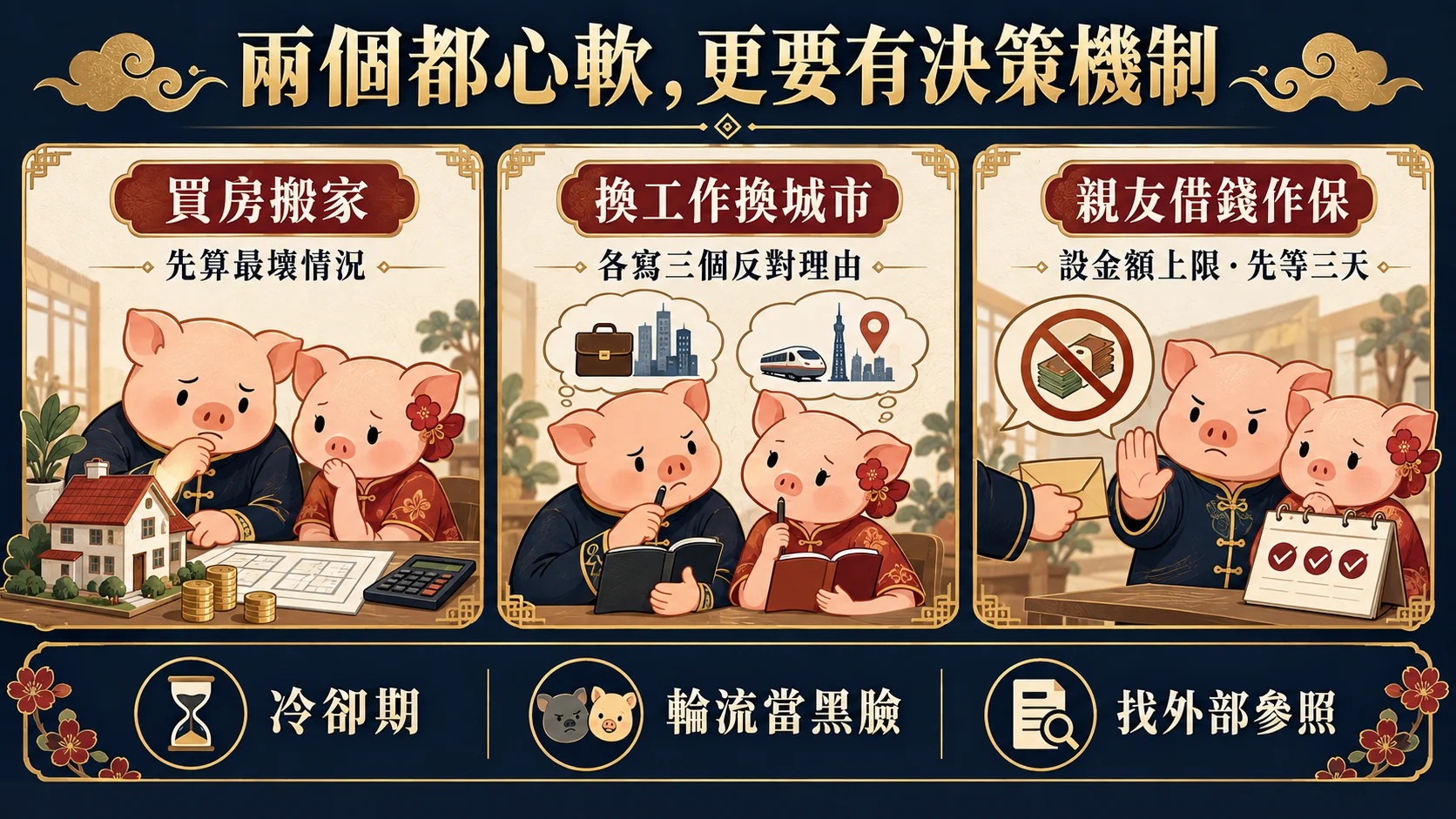 屬豬男女買房搬家換工作親友借錢三類決策機制圖