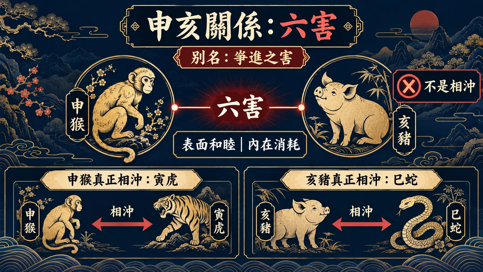 屬豬男屬猴女申亥六害不是相沖生肖關係圖