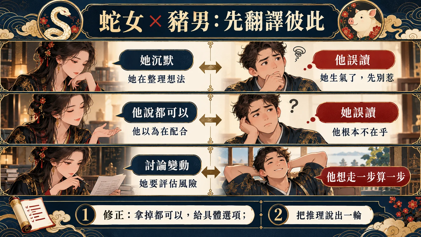 屬豬男屬蛇女三個摩擦點與直說需求相處方法圖