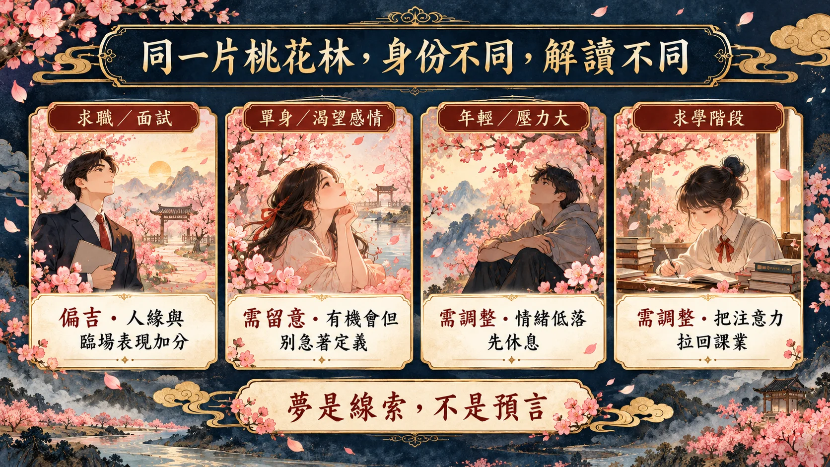 夢見桃花林不同身份與身心狀態解讀圖
